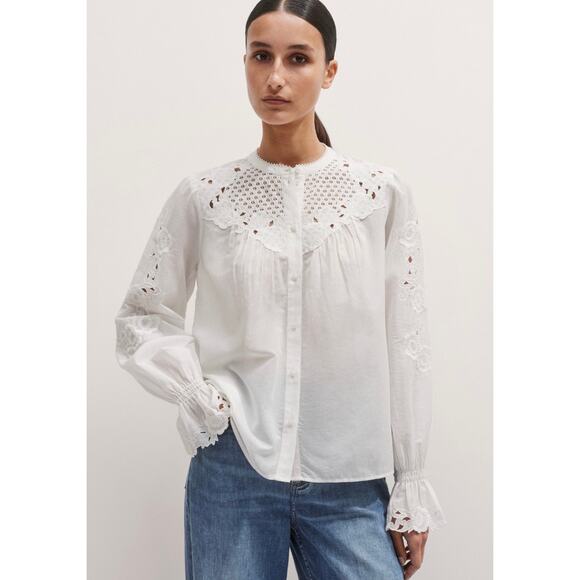 ME+EM Tops - ME+EM White Broderie Eyelet Lace Embroidered Blouse Cotton Voile 2 XS Cottage